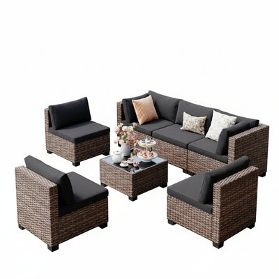 7-Piece Outdoor PE Rattan Patio Sectional Set