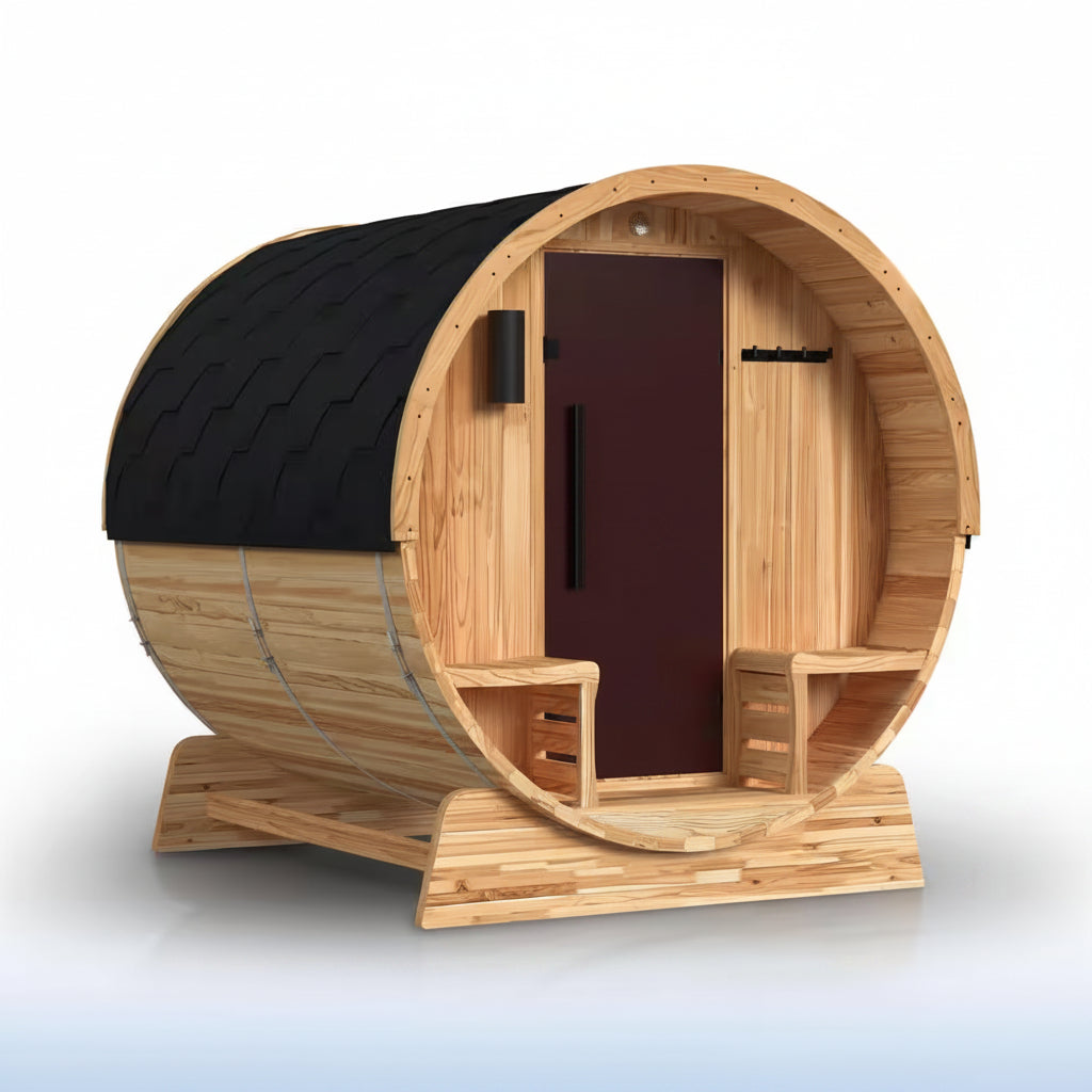 4-Person Electric Heater Outdoor Cedar Barrel Steam Sauna Front Porch Canopy - ETL Certified