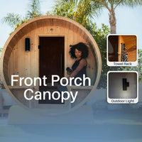 4-Person Electric Heater Outdoor Cedar Barrel Steam Sauna Front Porch Canopy - ETL Certified — product view 10