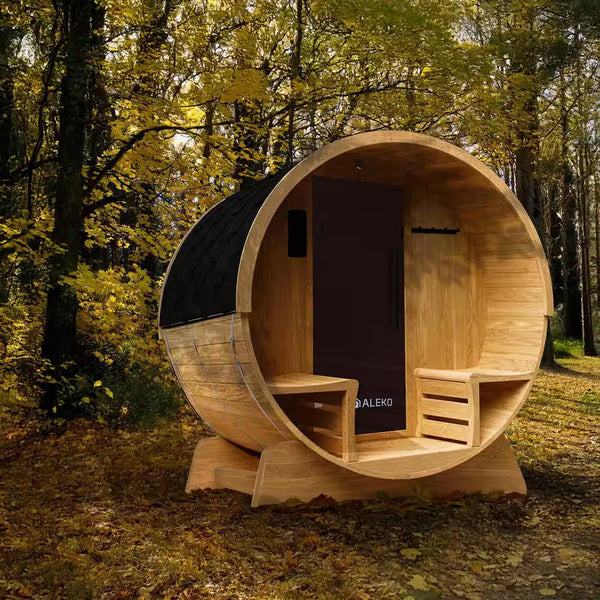 Outdoor Barrel Sauna Built for Year-Round Wellness, 4-Person Cedar Construction, 4.5kW Electric Heater, ETL Certified
