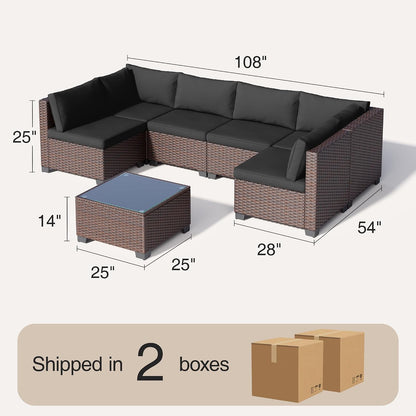 7 Pieces Outdoor Patio Furniture Set, All-Weather PE Rattan Outdoor Patio Sectio — product view 2
