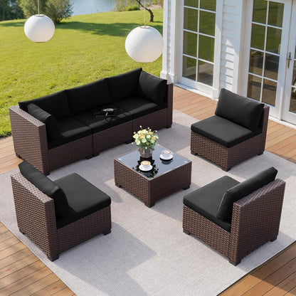 7 Pieces Outdoor Patio Furniture Set, All-Weather PE Rattan Outdoor Patio Sectio — product view 4