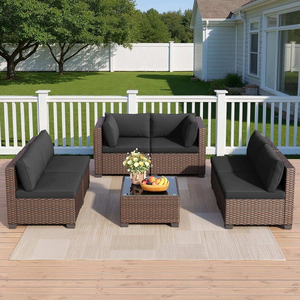 7 Pieces Outdoor Patio Furniture Set, All-Weather PE Rattan Outdoor Patio Sectio — product view 5