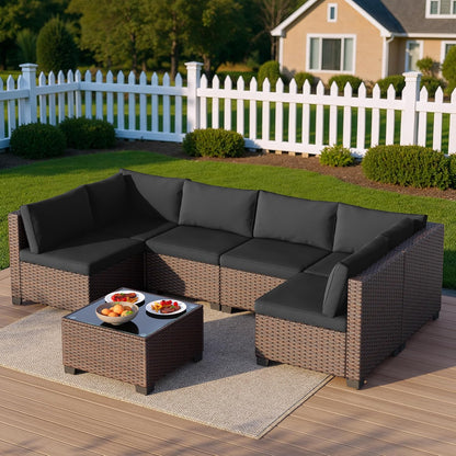 7 Pieces Outdoor Patio Furniture Set, All-Weather PE Rattan Outdoor Patio Sectio — product view 6