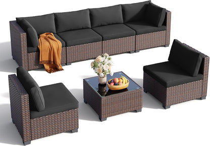 7 Pieces Outdoor Patio Furniture Set, All-Weather PE Rattan Outdoor Patio Sectio — product view 8