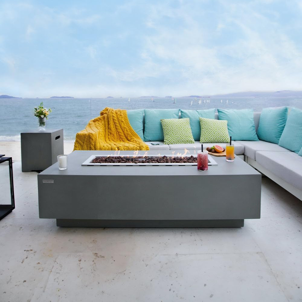 Granville Fire Table Outdoor Fire Pit 60" X 27" Cast Concrete Firepit Includes Lava Rocks 45,000 Btus Outdoor Fireplace for Patio Furniture Set, Deck, Porch, Outdoor Heater - Natural Gas — product view 2