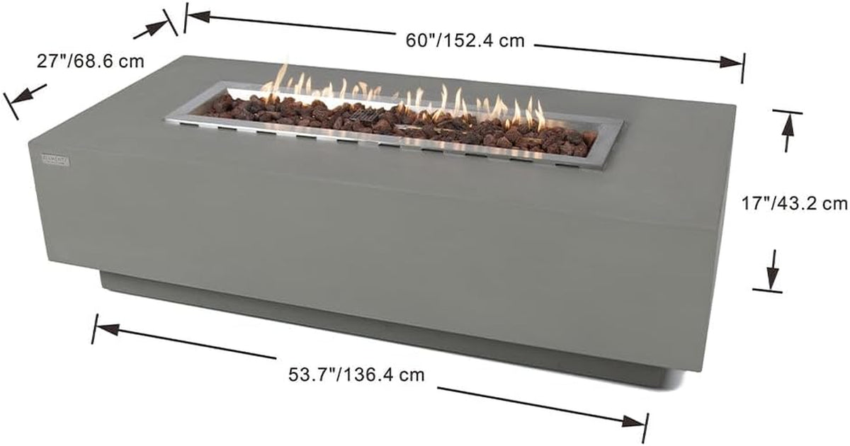 Granville Fire Table Outdoor Fire Pit 60" X 27" Cast Concrete Firepit Includes Lava Rocks 45,000 Btus Outdoor Fireplace for Patio Furniture Set, Deck, Porch, Outdoor Heater - Natural Gas — product view 3