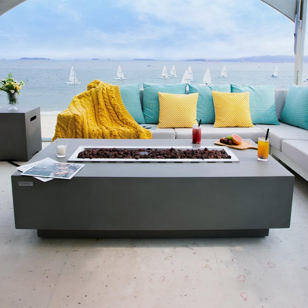 Granville Fire Table Outdoor Fire Pit 60" X 27" Cast Concrete Firepit Includes Lava Rocks 45,000 Btus Outdoor Fireplace for Patio Furniture Set, Deck, Porch, Outdoor Heater - Natural Gas — product view 4