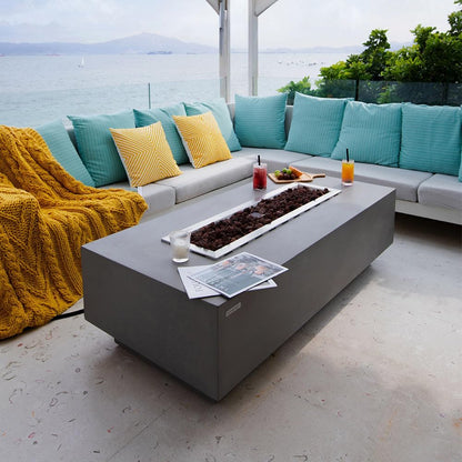 Granville Fire Table Outdoor Fire Pit 60" X 27" Cast Concrete Firepit Includes Lava Rocks 45,000 Btus Outdoor Fireplace for Patio Furniture Set, Deck, Porch, Outdoor Heater - Natural Gas — product view 6