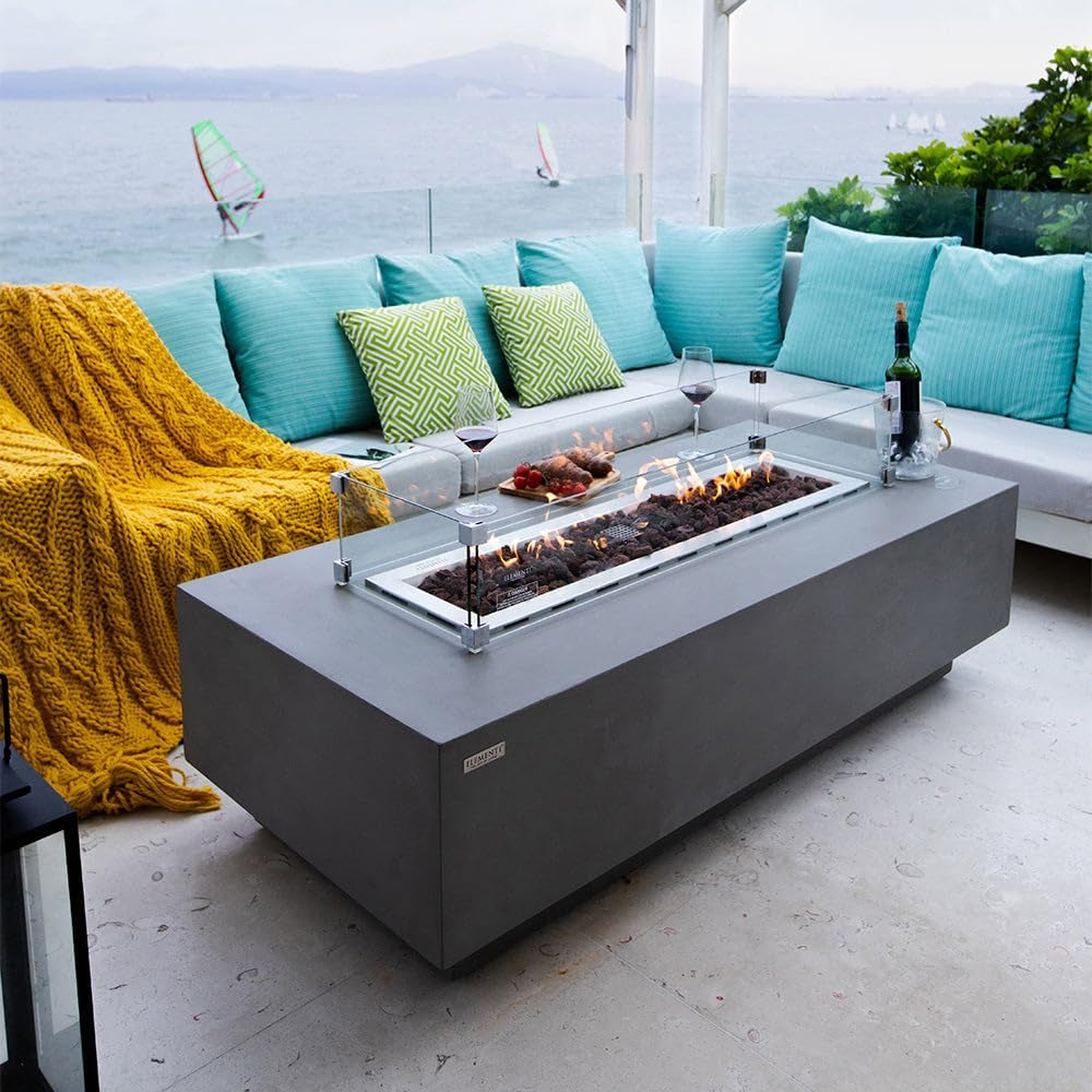 Granville Fire Table Outdoor Fire Pit 60" X 27" Cast Concrete Firepit Includes Lava Rocks 45,000 Btus Outdoor Fireplace for Patio Furniture Set, Deck, Porch, Outdoor Heater - Natural Gas — product view 7