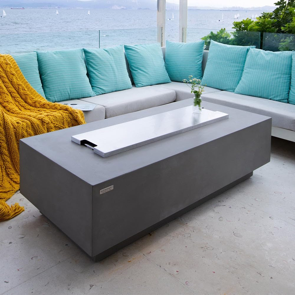 Granville Fire Table Outdoor Fire Pit 60" X 27" Cast Concrete Firepit Includes Lava Rocks 45,000 Btus Outdoor Fireplace for Patio Furniture Set, Deck, Porch, Outdoor Heater - Natural Gas — product view 8