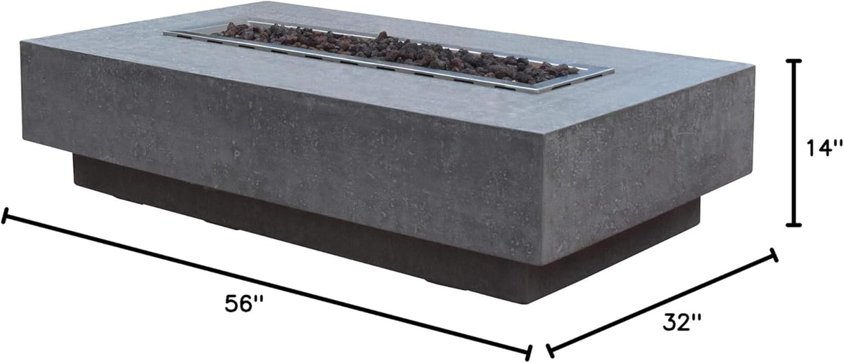 Hampton Fire Table Outdoor Fire Pit 56" X 32" Cast Concrete Firepit Includes Lava Rocks 45,000 Btus Outdoor Fireplace for Patio Furniture Set, Deck, Porch, Outdoor Heater - Liquid Propane — product view 10
