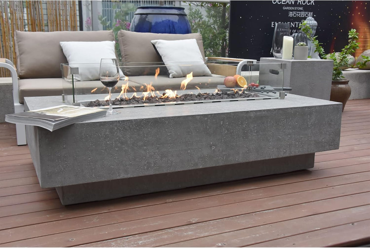 Hampton Fire Table Outdoor Fire Pit 56" X 32" Cast Concrete Firepit Includes Lava Rocks 45,000 Btus Outdoor Fireplace for Patio Furniture Set, Deck, Porch, Outdoor Heater - Liquid Propane — product view 6