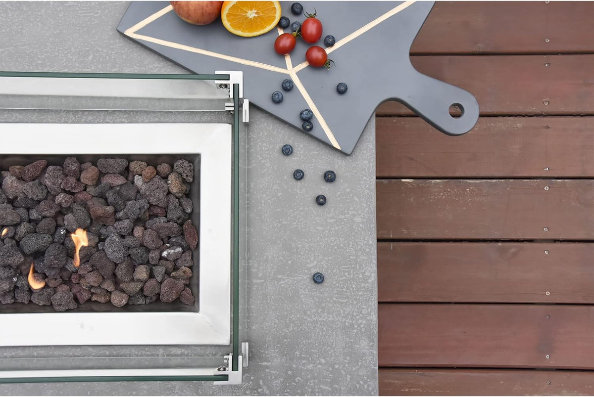 Hampton Fire Table Outdoor Fire Pit 56" X 32" Cast Concrete Firepit Includes Lava Rocks 45,000 Btus Outdoor Fireplace for Patio Furniture Set, Deck, Porch, Outdoor Heater - Liquid Propane — product view 7