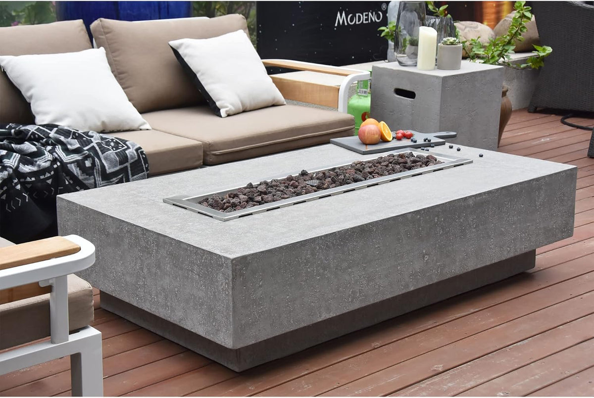 Hampton Fire Table Outdoor Fire Pit 56" X 32" Cast Concrete Firepit Includes Lava Rocks 45,000 Btus Outdoor Fireplace for Patio Furniture Set, Deck, Porch, Outdoor Heater - Liquid Propane — product view 8