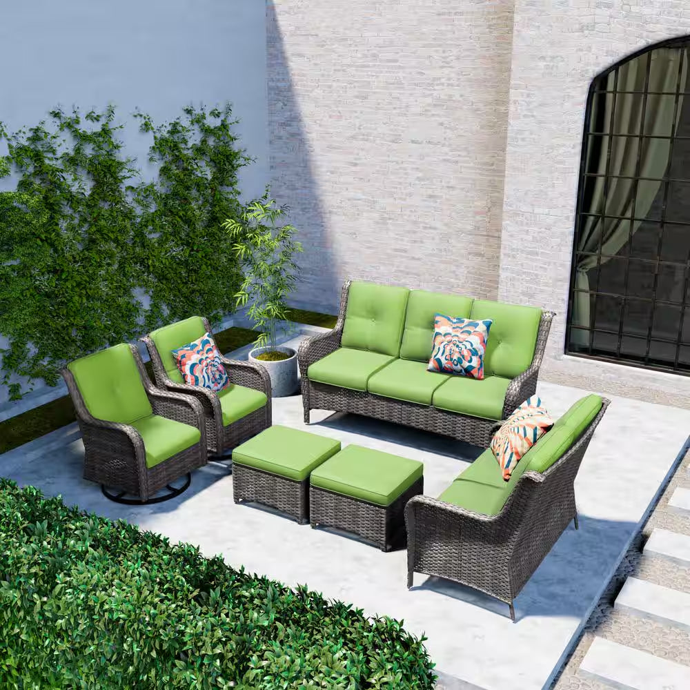 Patio Furniture Set 6-Piece Outdoor Patio Conversation Set with Green Cushions Lawn Furniture — product view 8