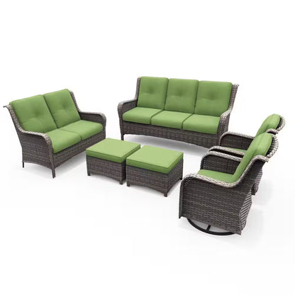 Patio Furniture Set 6-Piece Outdoor Patio Conversation Set with Green Cushions Lawn Furniture — product view 9