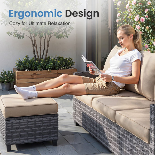 6-Piece PE Rattan Patio Set with Swivel Chairs – Gray & Khaki