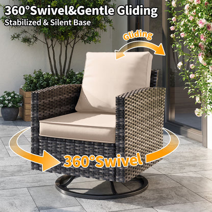 Patio Furniture Set, 6 Pieces Outdoor Patio Set, All-Weather Wicker Rattan Outdoor Furniture Set with Swivel Chairs for Poolside, Backyard, Gray Wicker Khaki Cushions — product view 3