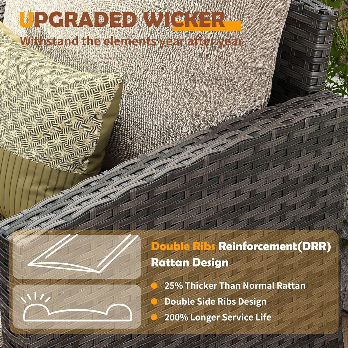 Patio Furniture Set, 6 Pieces Outdoor Patio Set, All-Weather Wicker Rattan Outdoor Furniture Set with Swivel Chairs for Poolside, Backyard, Gray Wicker Khaki Cushions — product view 7