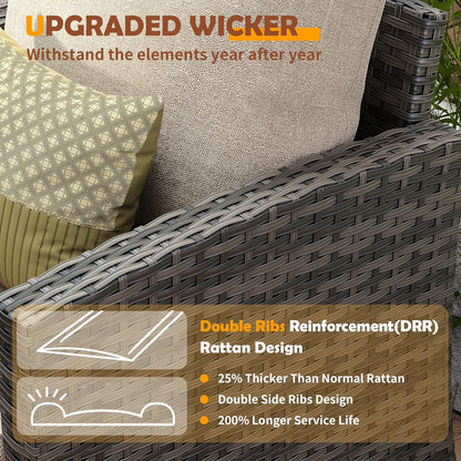 Patio Furniture Set, 6 Pieces Outdoor Patio Set, All-Weather Wicker Rattan Outdoor Furniture Set with Swivel Chairs for Poolside, Backyard, Gray Wicker Khaki Cushions — product view 7