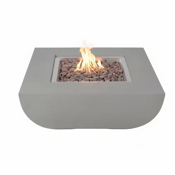 Westport 34 In. X 14 In. Grey round Concrete Propane Pit Table with Electronic Ignition Cover and Lava Rock