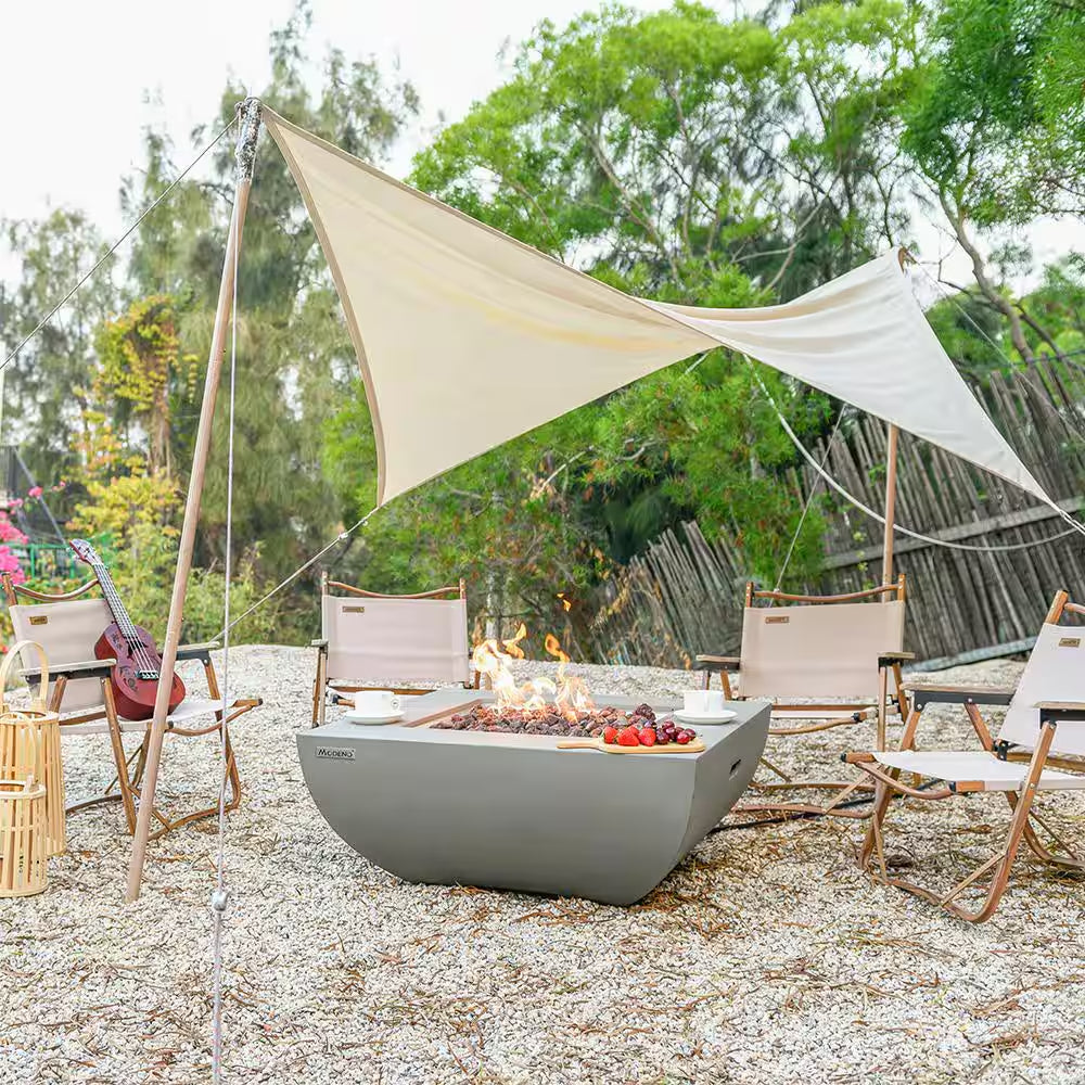 Westport 34 In. X 14 In. Grey round Concrete Propane Pit Table with Electronic Ignition Cover and Lava Rock — product view 5
