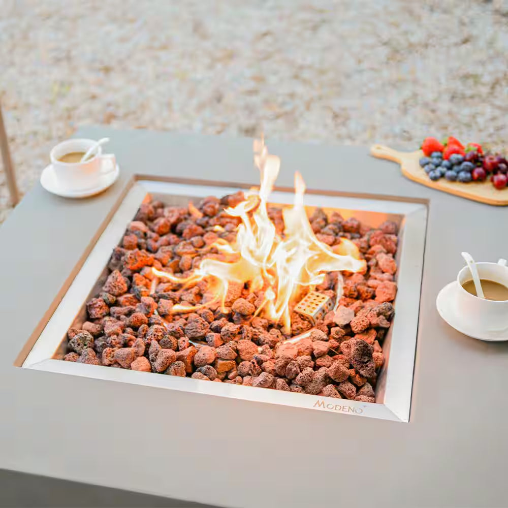 Westport 34 In. X 14 In. Grey round Concrete Propane Pit Table with Electronic Ignition Cover and Lava Rock — product view 7