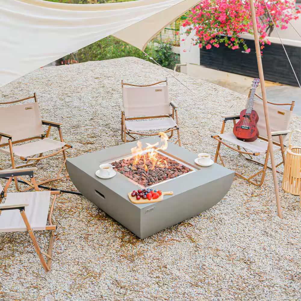 Westport 34 In. X 14 In. Grey round Concrete Propane Pit Table with Electronic Ignition Cover and Lava Rock — product view 9