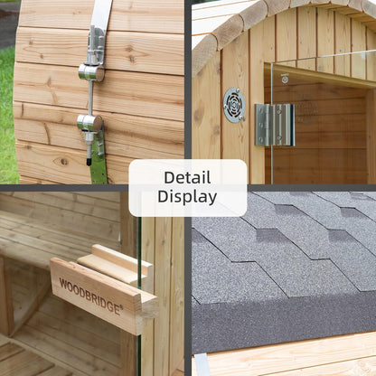 WOODBRIDGE 2-Person Luxury Finland Thermo Pine Outdoor Barrel Sauna with Half View Window, Harvia Electric Heater, Sauna Accessories Kit and Asphalt Shingle Roof, 4'X6' — product view 10