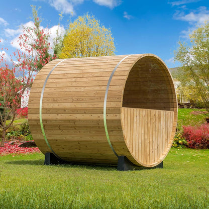 WOODBRIDGE 2-Person Luxury Finland Thermo Pine Outdoor Barrel Sauna with Half View Window, Harvia Electric Heater, Sauna Accessories Kit and Asphalt Shingle Roof, 4'X6' — product view 14