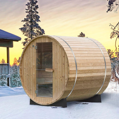 WOODBRIDGE 2-Person Luxury Finland Thermo Pine Outdoor Barrel Sauna with Half View Window, Harvia Electric Heater, Sauna Accessories Kit and Asphalt Shingle Roof, 4'X6' — product view 15