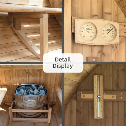 WOODBRIDGE 2-Person Luxury Finland Thermo Pine Outdoor Barrel Sauna with Half View Window, Harvia Electric Heater, Sauna Accessories Kit and Asphalt Shingle Roof, 4'X6' — product view 9