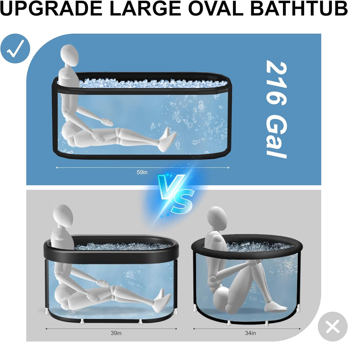 XXL Drop Stitch Ice Bath Tub 216 Gallon Cold Plunge Portable Insulated Recovery — product view 3