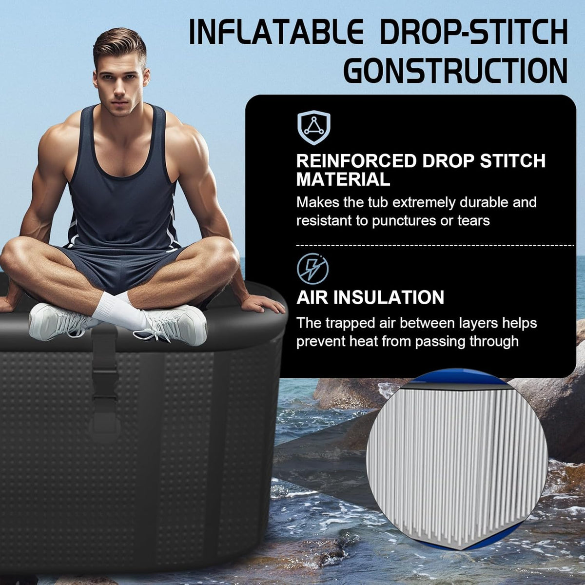 XXL Drop Stitch Ice Bath Tub 216 Gallon Cold Plunge Portable Insulated Recovery — product view 6